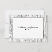 「狩りは終わり」ウッドア素朴ントラーウェディングRSVP 招待状 (裏面)