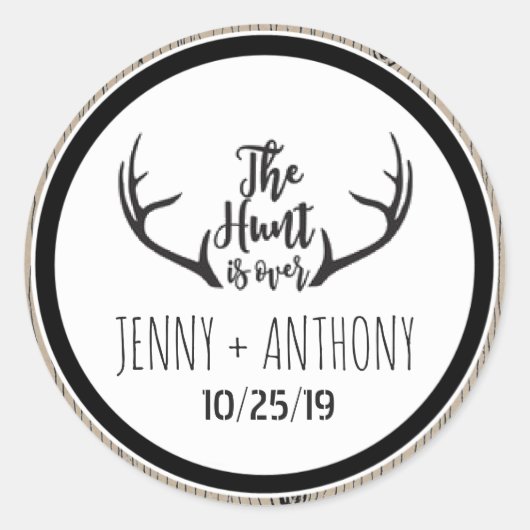 "狩りは終素朴了" Barnwood日付印を保存 ラウンドシール (正面)