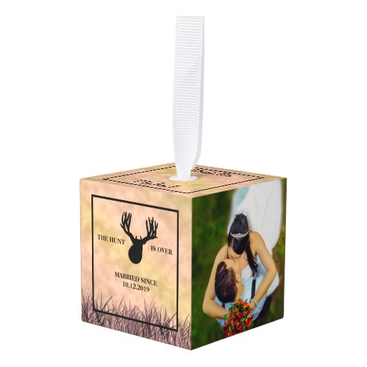 狩りは結婚贈り物カスタム写真 キューブオーナメント (正面アングル)