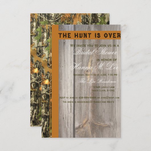 狩りは迷彩柄のブライダルシャワーの招待状にあります 招待状 (正面/裏面)