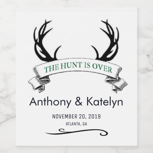 狩りは〔雄ジカの〕枝角素朴の結婚カスタム ワインラベル (シングルラベル)