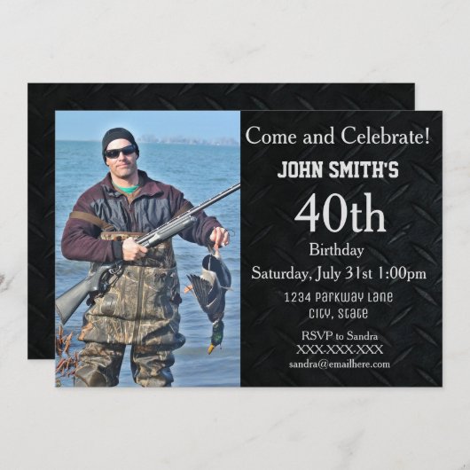 狩りまたはホビーフォトメンズ誕生日招待状の追加 招待状 (正面/裏面)