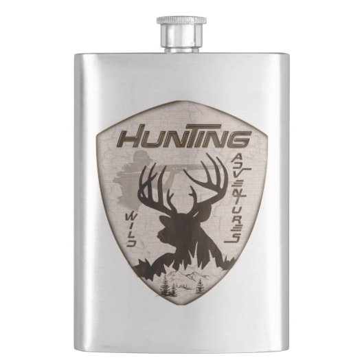 狩りアドベンチャースクエアステッカーkeychain outdoor フラスク (正面)