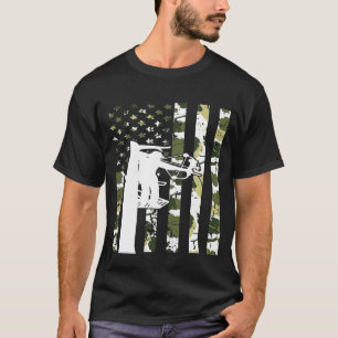 狩りアメリカンフラッグアーチェリー迷彩柄パタカッコいいーン胡 Tシャツ
