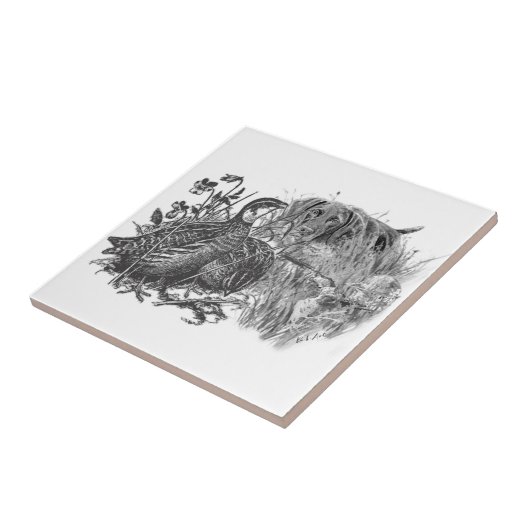 狩りウズラと狩り犬 タイル (側面)