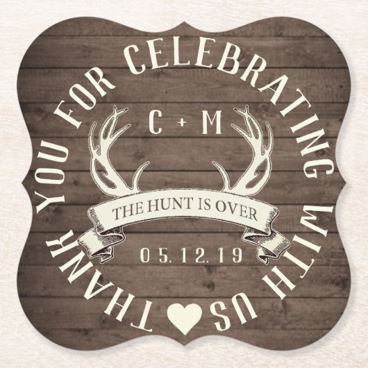 狩りオーバー結婚式の引き出物 パーソナライズされた スクエアペーパーコースター (正面)