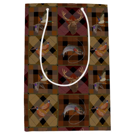 狩りクラブプレイドと野生動物 ミディアムペーパーバッグ (正面)