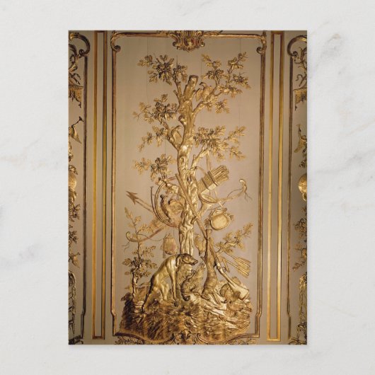 狩りシーン、ダイニングからの木製パネル ポストカード (正面)