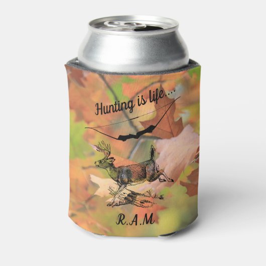 狩りパーソナライズされたはライフバックとアーチェリーボウ 缶クーラー (缶裏面)