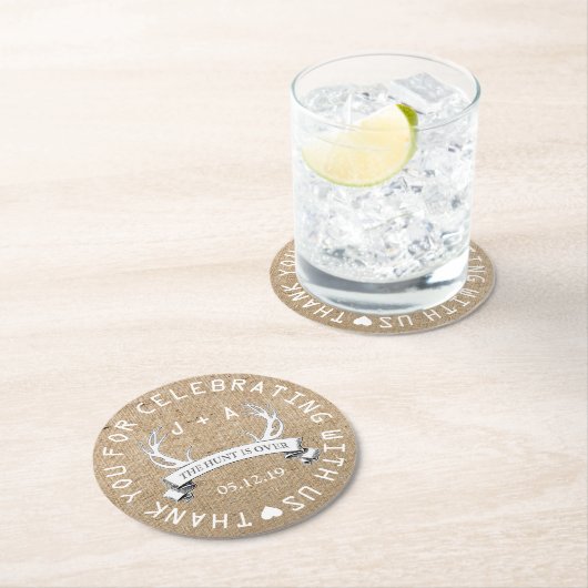 狩りパーソナライズされたオーバー結婚式の引き出物 ラウンドペーパーコースター (インサイチュ)