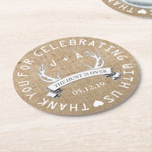 狩りパーソナライズされたオーバー結婚式の引き出物 ラウンドペーパーコースター (アングル)