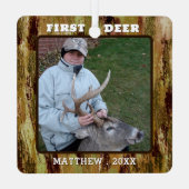 狩りフォトカモフラージュパーソナライズされた メタルオーナメント (裏面)