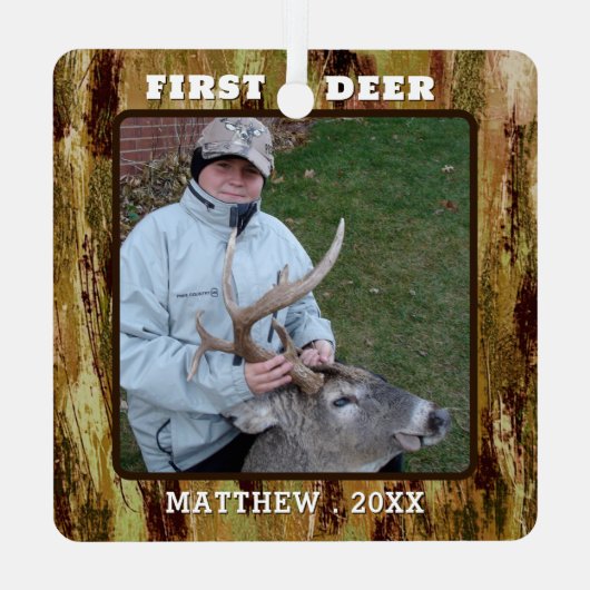 狩りフォトカモフラージュパーソナライズされた メタルオーナメント (裏面)