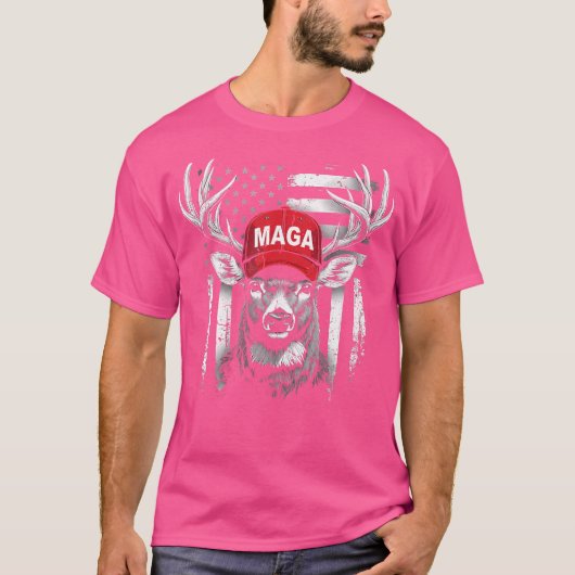 狩りマガカモフラージアメリカ国旗の鹿狩り海 Tシャツ (正面)