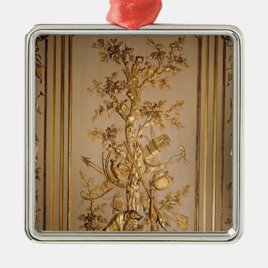 狩り場面、食事からの木製のpanelling メタルオーナメント (正面)