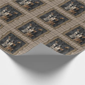 狩り犬の上のプレイド ラッピングペーパー (角)