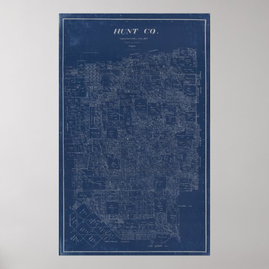 狩り県テキサス州1894年ヴィンテージの地図 ポスター (正面)