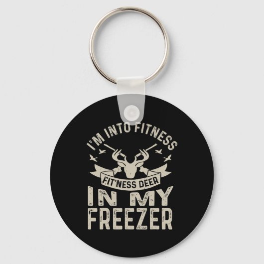 狩り私はフィットネス鹿の冷凍庫ハンターにおもしろい入る キーホルダー (正面)