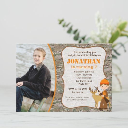 狩り誕生日招待状とフォトカモフラージュ 招待状 (スタンド正面)