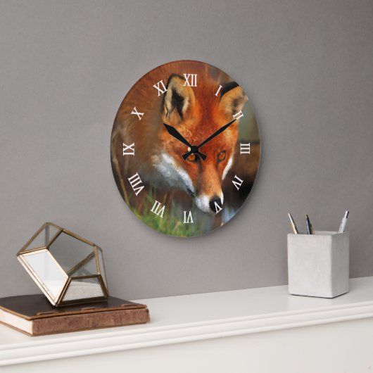狩り赤キツネ油彩画美術 ラージ壁時計 (オフィス)