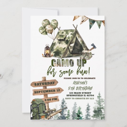 狩り迷彩柄アップいくつかの誕生日招待状 招待状 (正面)