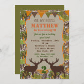 狩り迷彩柄バースデーパーティ招待状 招待状 (正面/裏面)