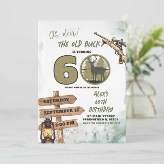 狩り迷彩柄大人誕生日招待状 招待状 (スタンド正面)