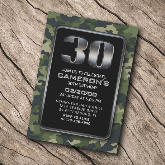 狩り迷彩柄軍隊30th誕生日招待状 招待状