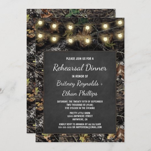 狩り迷彩柄+チョークリハーサルディナー招待状 招待状 (正面/裏面)