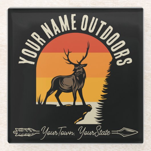 狩り追加ネームアウトドアディアエルクワイルダネスキャンプ ガラスコースター (正面)