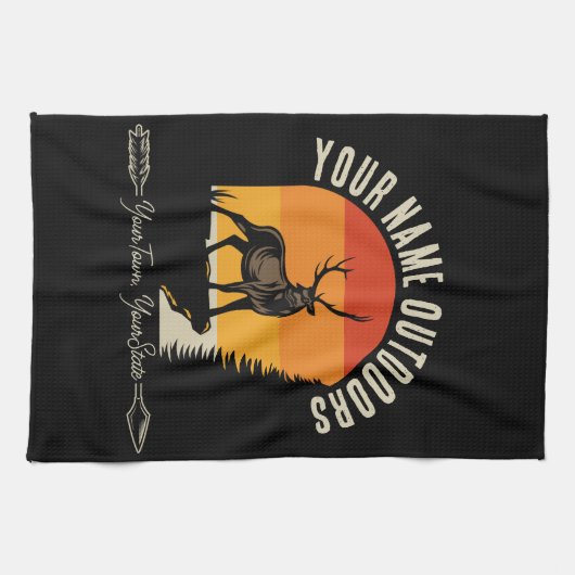 狩り追加ネームアウトドアディアエルクワイルダネスキャンプ キッチンタオル (横)