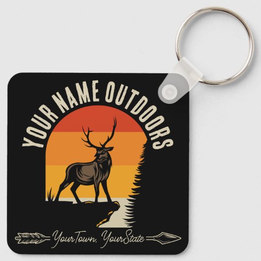 狩り追加ネームアウトドアディアエルクワイルダネスキャンプ キーホルダー (裏面)
