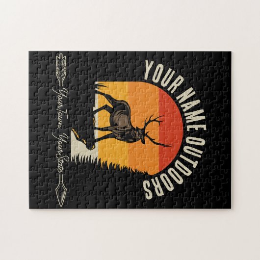 狩り追加ネームアウトドアディアエルクワイルダネスキャンプ ジグソーパズル (横)