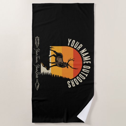 狩り追加ネームアウトドアディアエルクワイルダネスキャンプ ビーチタオル (正面)