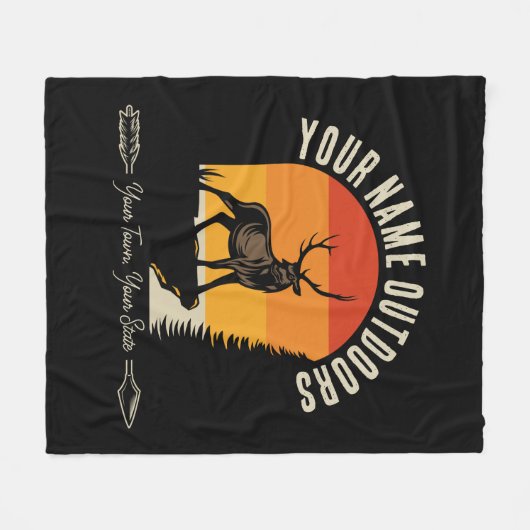 狩り追加ネームアウトドアディアエルクワイルダネスキャンプ フリースブランケット (正面(横))