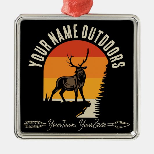 狩り追加ネームアウトドアディアエルクワイルダネスキャンプ メタルオーナメント (正面)