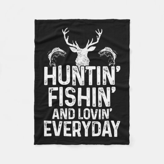 狩り魚釣り愛する毎日ハンターおもしろいフィッシュ フリースブランケット (正面)