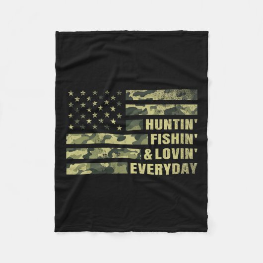 狩り魚釣り愛する毎日迷彩柄アメリカンFla フリースブランケット (正面)