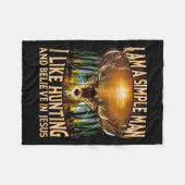 狩り鹿Iは男シンプルIは狩りと フリースブランケット (正面(横))