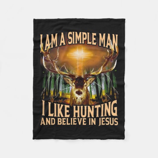 狩り鹿Iは男シンプルIは狩りと フリースブランケット (正面)