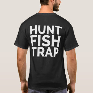 狩り、魚、白いバッファローのアウトドアによるトラップのワイシャツ Tシャツ