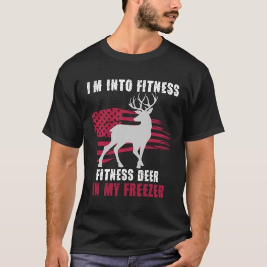 狩猟がフィットネスに私を導く フィットネス 鹿 冷凍庫 メンズ Tシャツ (正面)