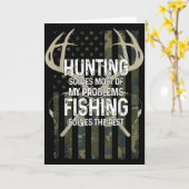 狩猟が私の問題の大部分を解決してくれる 残りは釣りが解決してくれる カード (黄色い花)