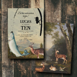 狩猟と釣りの冒険が始まる子供の誕生日 招待状