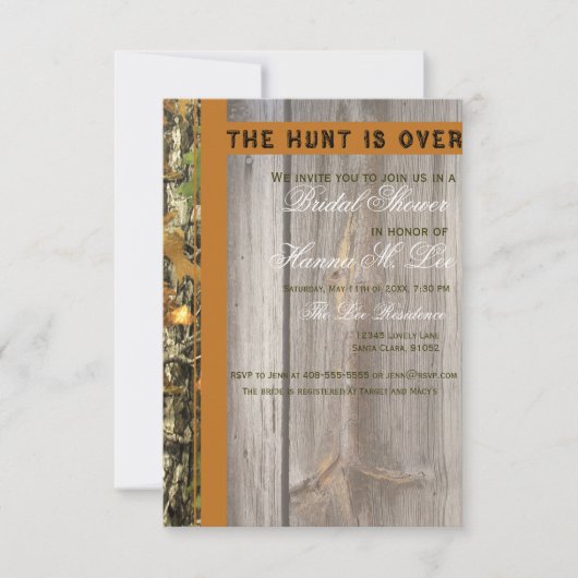 狩猟は終了 カモ柄の結婚前お披露目パーティー招待状 招待状 (正面)