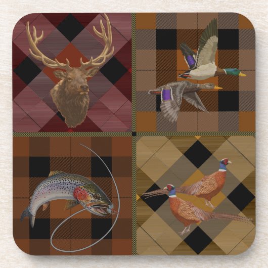 狩猟クラブの小紋柄と野生の動物たち コースター (正面)
