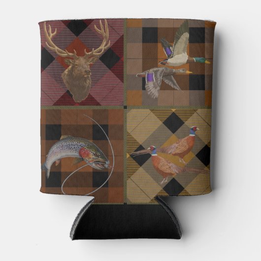 狩猟柄の野生動物パターン 缶クーラー (正面)