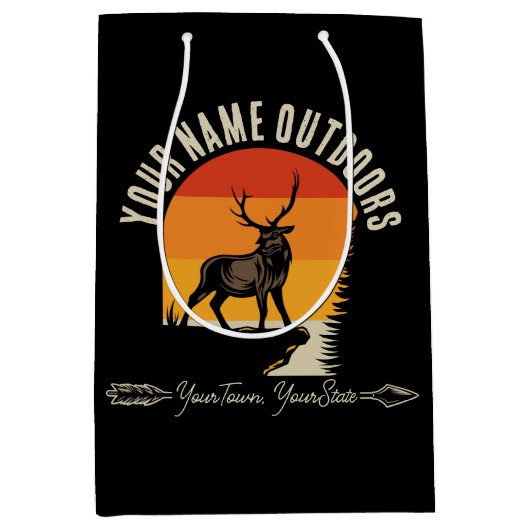 狩猟用カスタムネーム アウトドア用品 鹿 イノシシ 原野 キャンプ ミディアムペーパーバッグ (正面)