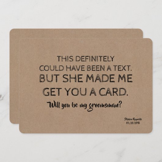 独創的でユーモアのあるブライズメイド(または花婿の友人) 招待状 (正面/裏面)