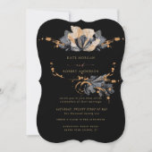 独占的金ゴールドとブラックフローラ結婚式招待状 (正面)